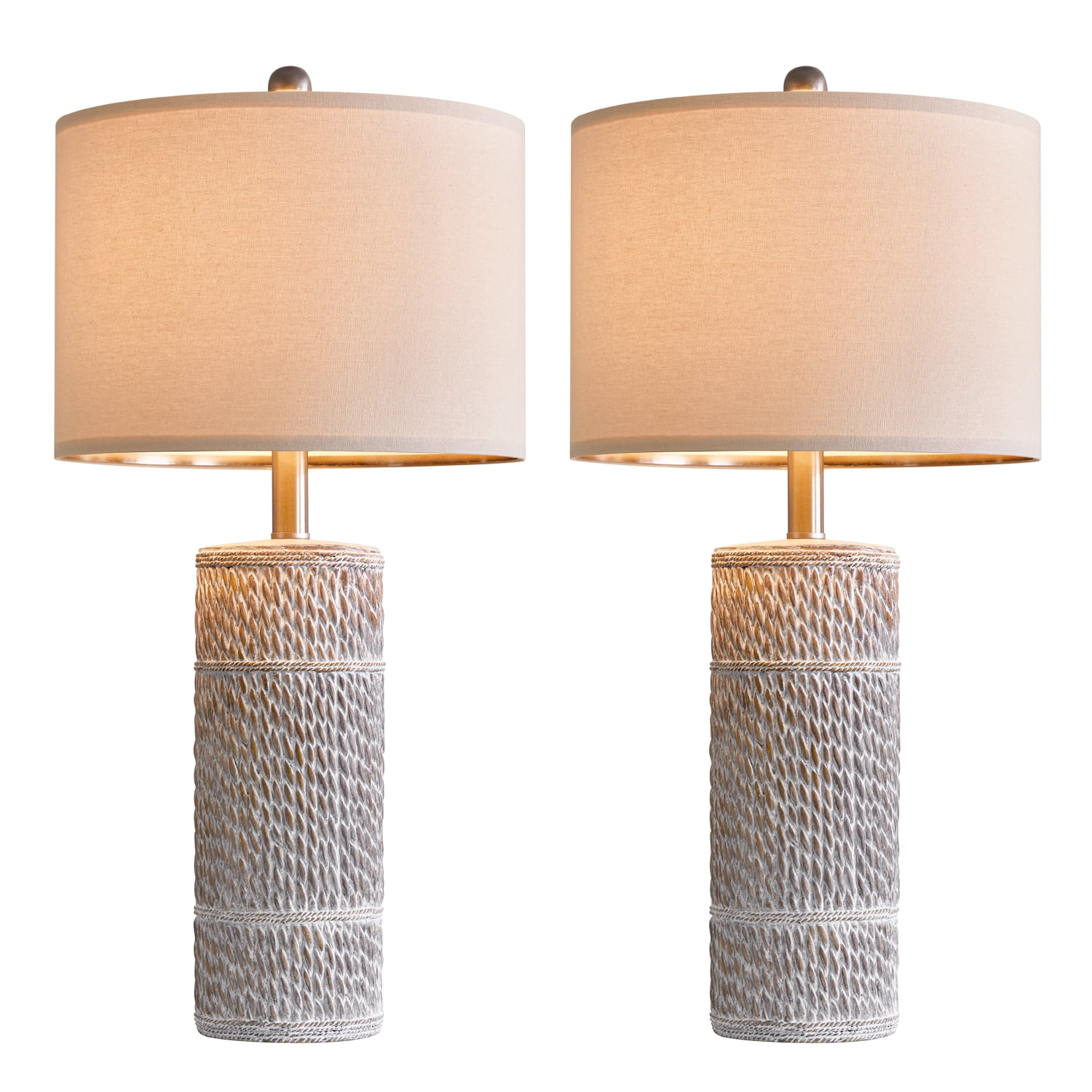 Oneach 25.5" Farmhouse Table Lamp Set of 2 for Bedroom Living Room Bedside Nightstand Lamps Resin Retro