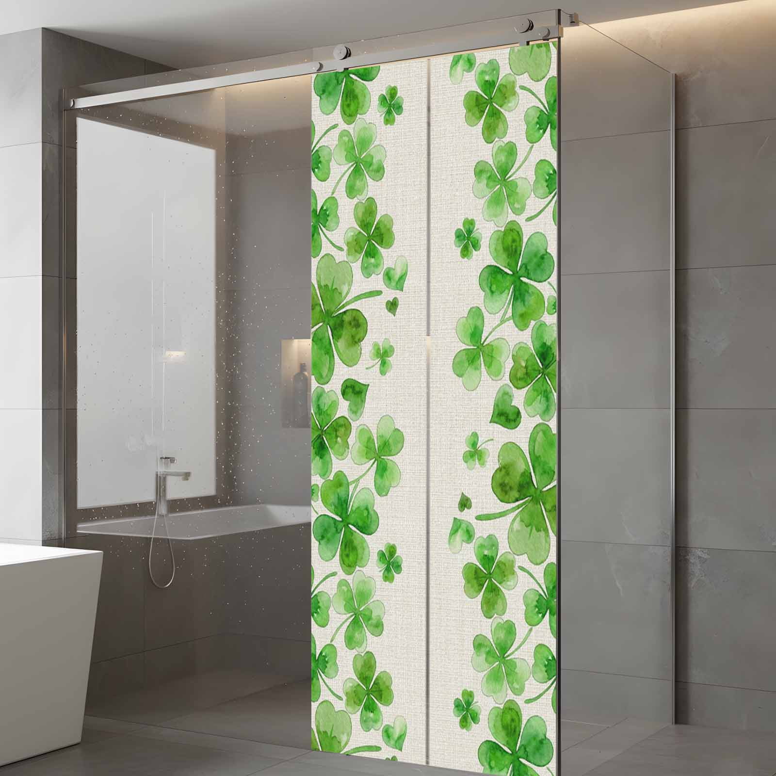 St. Patrick's Day Window Privacy Film, Watercolor Lucky Clovers Green Rustic Static Cling UV Sun Blocking Tint Film Heat Control Windows Films for Bedroom Bathroom, Window Stickers 23.6"x59"