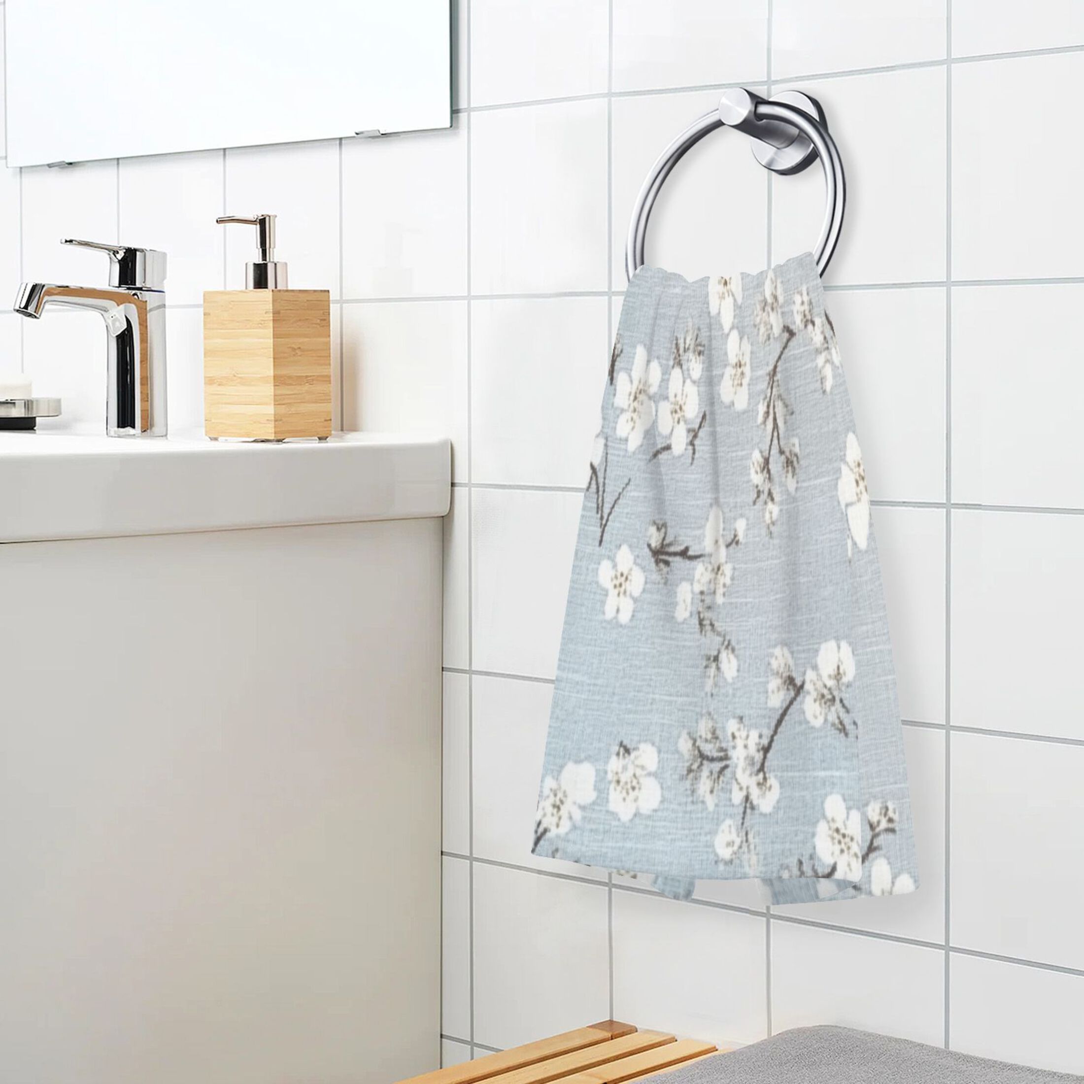 Cotton Towel Two-Piece 16x28 Inch One Sizex2 Face Towel Set Towel Set Cotton Hand Bath Towel Bathroom Beach Pretty White Cloth Flowers