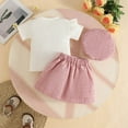 thumbnail image 5 of sususu Toddler Girls Outfits 2 piece Ribbed T-Shirt and Plaid Skirt Set with Ruffles Short Sleeve Top and Matching Hat Outfit,Red,12-18 Months, 5 of 5