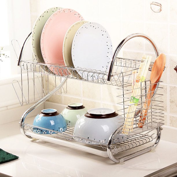 2Tier Dish Rack,Easy Assemble Large Capacity Dish Drying Rack with