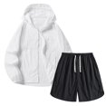 thumbnail image 1 of Hooded Sun Protection Jacket and Short Pants Suit for Men, Breathable Polyester Outdoor Fishing Exercise Set, Black S, 1 of 8