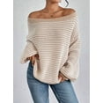 thumbnail image 2 of Women'S 2025 Fall Long Sleeve Casual Loose Striped Off Shoulder Casual Oversized Knitted Sweater Pullovers Beige M, 2 of 5