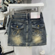 thumbnail image 1 of Falda vaquera americana de estilo nuevo de verano 2024 para mujer, minivestido sexy de cintura alta, adelgazante, con bordado en forma de A, 1 of 4