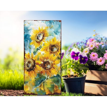 30in Summer Garden Stake | Watercolor Style Sunflower Decor – Made in USA – Ideal for Outdoor Yard and Garden Decorations