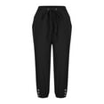thumbnail image 4 of Stylish Olyvenn Womens Capris Pants High Waist Drawstring Comfy Casual Pants Casua Lightweight Loose Trousers Buttons Trim with Pockets Black XXXL, 4 of 6