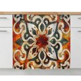 thumbnail image 2 of Burnt Orange Green Sink Skirt 11"Wx13"L, Dustproof Under Sink Curtain with Self Adhesive Tape, Vintage Abstract Flowers Cabinet Curtain Cover for Bathroom Vanity, RV, Kitchen Cabinet Storage Shelf, 2 of 9