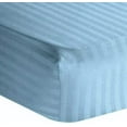 thumbnail image 3 of 3 Piece Fitted Sheet Set , 100% Egyptian Cotton 18" Deep Pocket Fitted Bed Sheets 400-Thread-Count Fitted Sheet, Fade Resistant Soft & Sateen Weave and Luxury, Olympic Queen Size -Light Blue Stripe, 3 of 4
