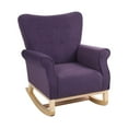 thumbnail image 6 of Living Room Rocking Chair, Modern Velvet Upholstered Accent Rocker Chair with Padded Seat and Wood Legs, High Back Glider Rocking Arm Chair for Nursery Baby Room Bedroom, Purple, 6 of 8