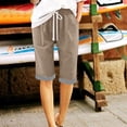 thumbnail image 4 of Cutuoiiu Casual Womens Bermuda Shorts Cotton Linen-Like Drawstring Closure with Striped Trim and Pockets for Summer Gift, 4 of 7