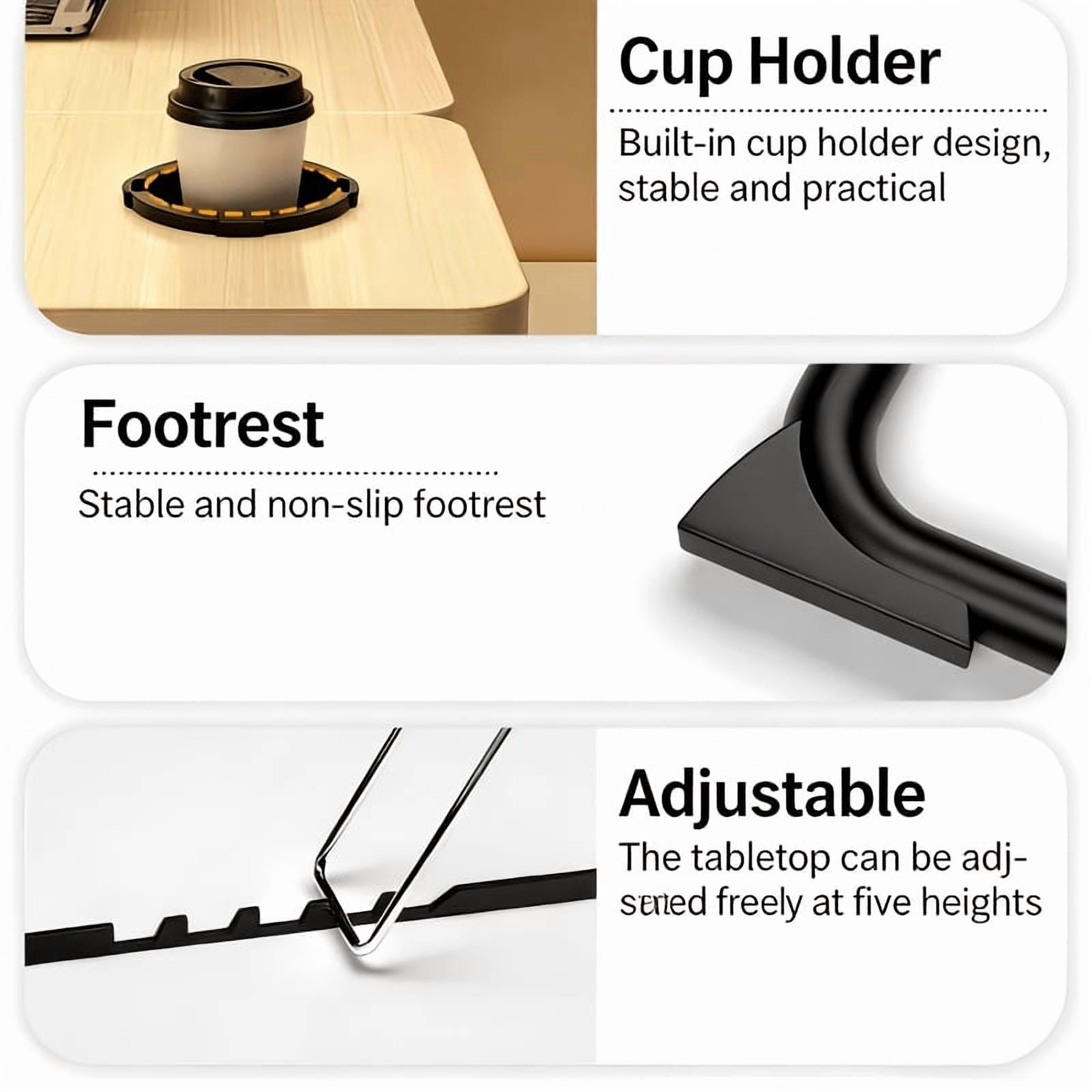 Laptop Bed Table with Foldable Legs, Cup Holder and Tablet Slot, Sofa Floor Tray, Black