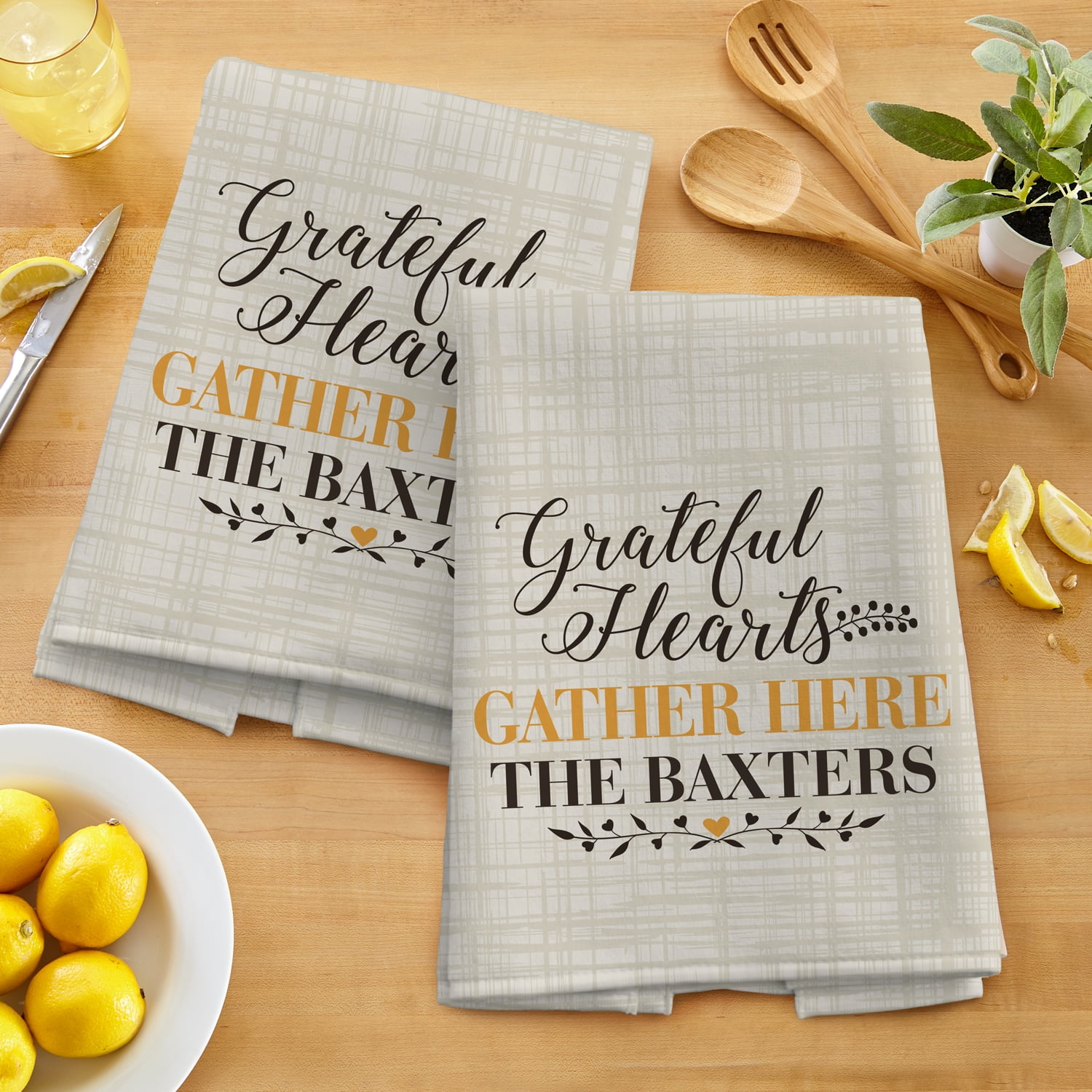 Tea Kitchen Towel Flour Sack Gather Here With Grateful Hearts