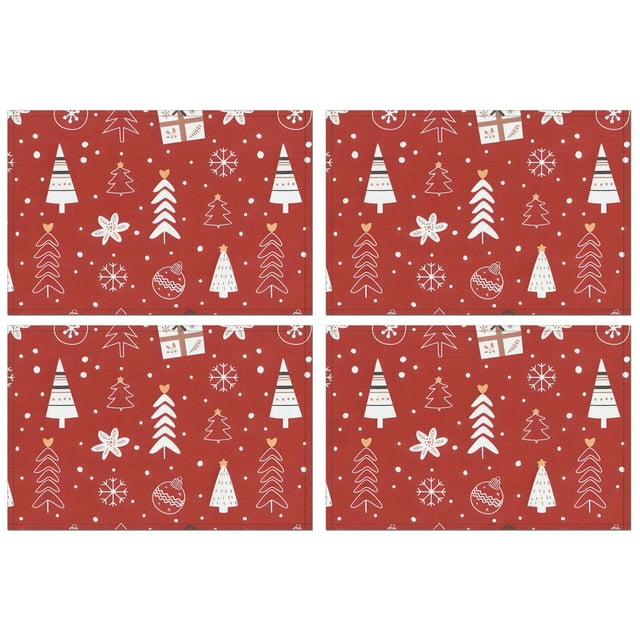 Merry Christmas Red Xmas Tree Dining Table Placemats 4PCS Heat-resistant Placemats 12 X 18 Inch Holiday Fashions Dining Table Place Mats for Kitchen Dining Table,Kitchen Table Mats
