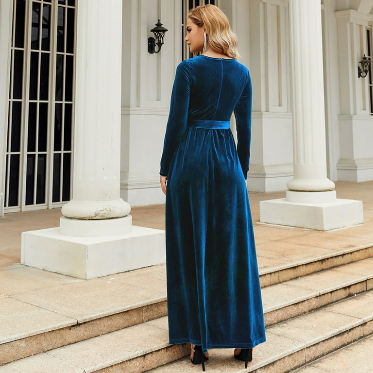 IDOPIP Fall Winter Velvet Dress for Women Long Sleeve Round IDOPIP Fall Winter Velvet Dress for Women Long Sleeve Round
