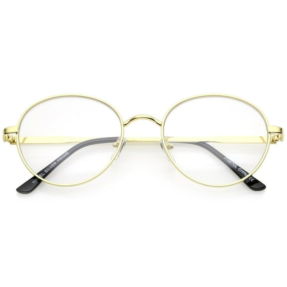 Classic Metal Frame Round Eyeglasses 53mm Slim Temple Clear Lens UV400