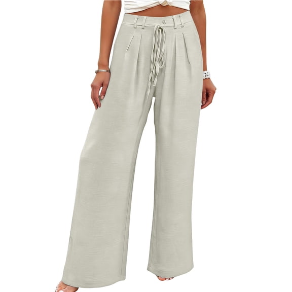 BUIGTTKLOP Womens Palazzo Pants Summer Wide Leg Pants Drawstring Elastic Waist Casual Loose Slacks Work Trousers with Pockets