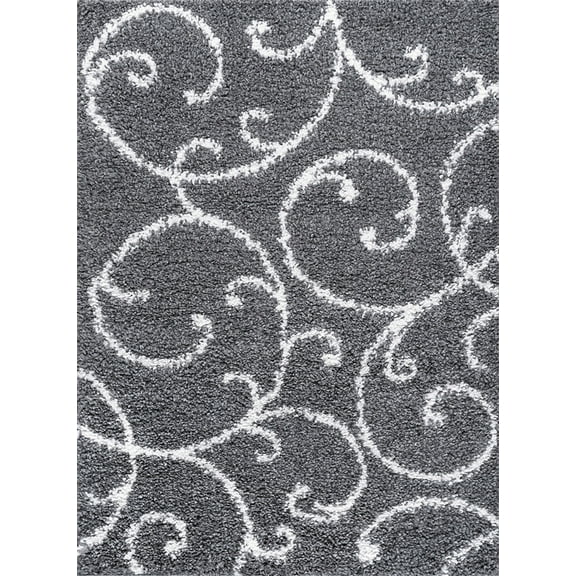 Tayse Soho Shag Shag Area Rug SOH1101 Transitional Gray Curls Swirls 3' 3" x 4' 11" Rectangle