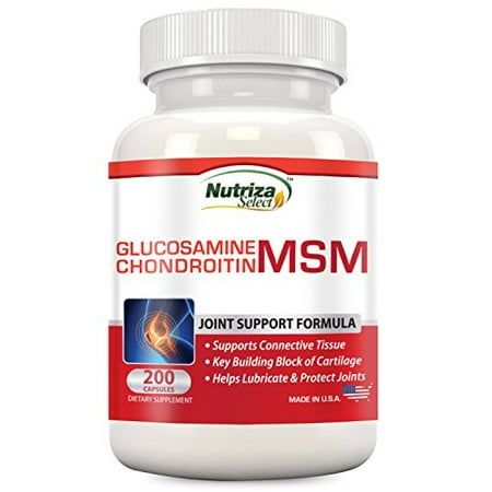 Nutriza Glucosamine chondroïtine MSM Supplément de soutien interarmées, 200 capsules, Made in USA, des installations certifiées GMP, Builds Cartilage, soutient la santé des articulations