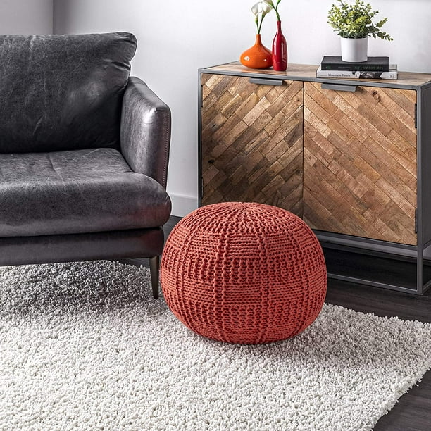 Nuloom Berlin Casual Knitted Filled, Nuloom Classic Moroccan Faux Leather Filled Ottoman Pouf