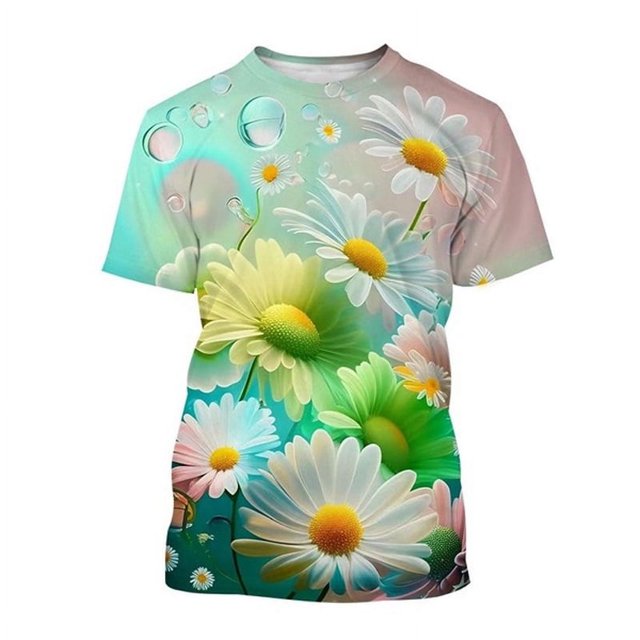 Beaux et à la Mode T-Shirts Graphiques Fleurs pour Unisexe Personnalité style de Rue Imprimé Col Rond Manches Courtes