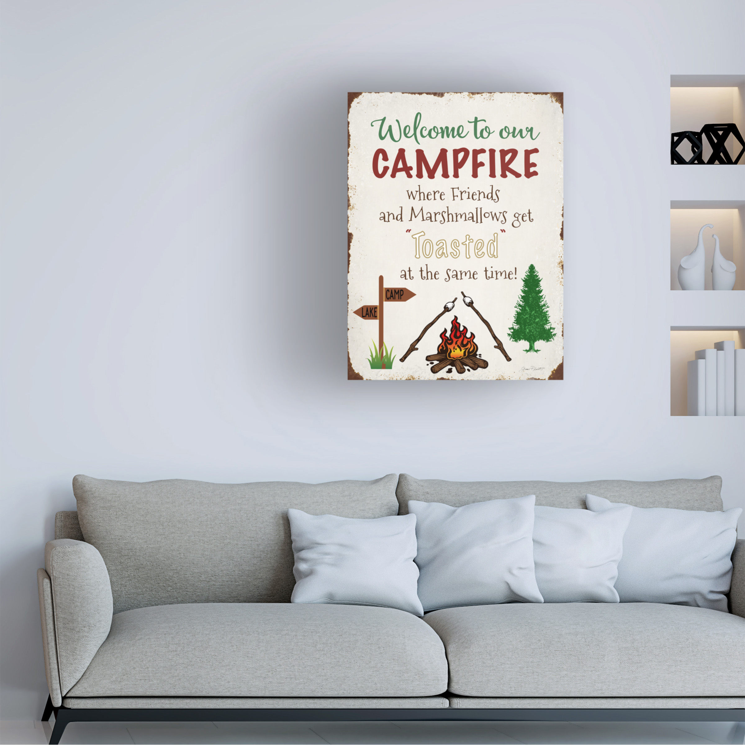 Canvas Wall Art - Jean Plout 'Welcome To Our Campfire 2' Wall Art for Living Room, Bedroom, or Office DÃ©cor by Trademark Fine Art - 18 x 24 Inches