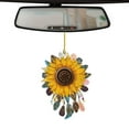 thumbnail image 5 of Sunflower Car Hanging Ornament Cute Retro Sunflower Car Interior Decoration Car Rear View Mirror Charm Keychain, 5 of 8