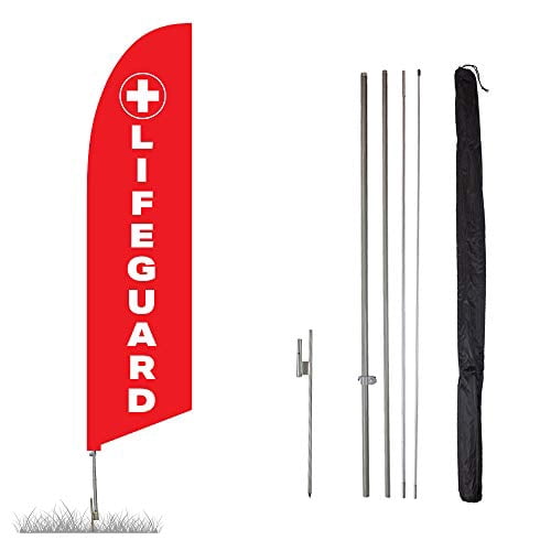 LookOurWay First Aid Feather Flag Complete Kit - 12ft Flag, 15ft Pole & Ground Spike For Medic Booth, Event, Or Facility Signage