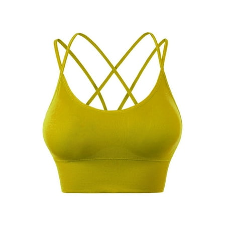 Tnhcen Backless Sports Bra Women Yoga Solid Sleeveless Cold Shoulder Casual Tanks Blouse Tops Intimates Push Up Bralette Womens Bras Breathable Underwear for Women  Yellow  M