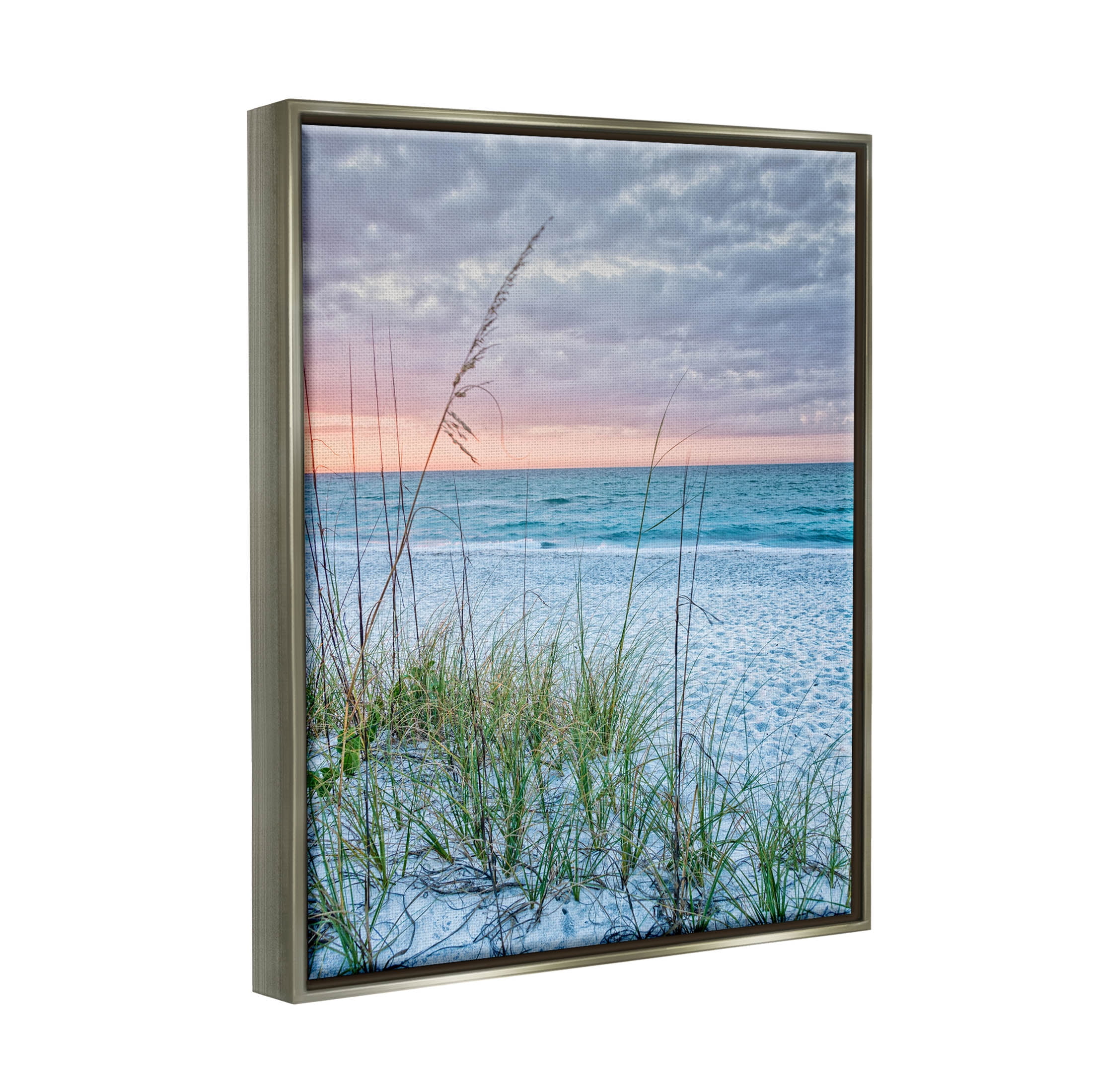 Stupell Industries Coastal Sea Grass Sprigs Beach Shore Photograph Luster Gray Floating Framed Canvas Print Wall Art, Design by Mary Lou Photography
