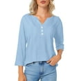 thumbnail image 2 of Cmfcve Plus Size Woman Shirt V-Neck 3/4 Length Sleeve Linen Top Loose Gauze Button Down Shirts Bohemian Cotton Crop Tops, 2 of 8