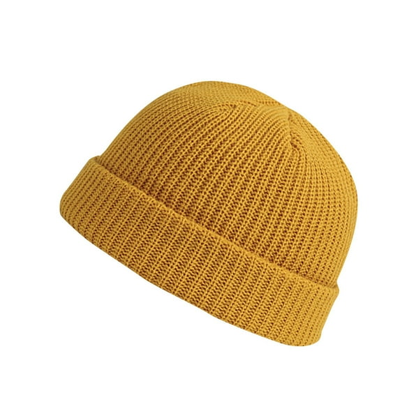 LIZUOJUN Solid Color Ribbed Knit Beanie Short Cuffed Fashion Trawler Skull Cap Hip-Hop Streetwear Cuffed Beanie for Fall & Winter Yellow One Size