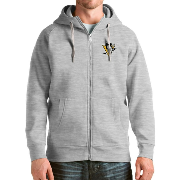 Men's Antigua Heathered Gray Pittsburgh Penguins Logo Victory Full-Zip Hoodie