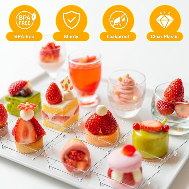 100 Clear Mini Dessert Plates With Spoons - 2.4'' Square Appetizer Dishes For Parties & Events