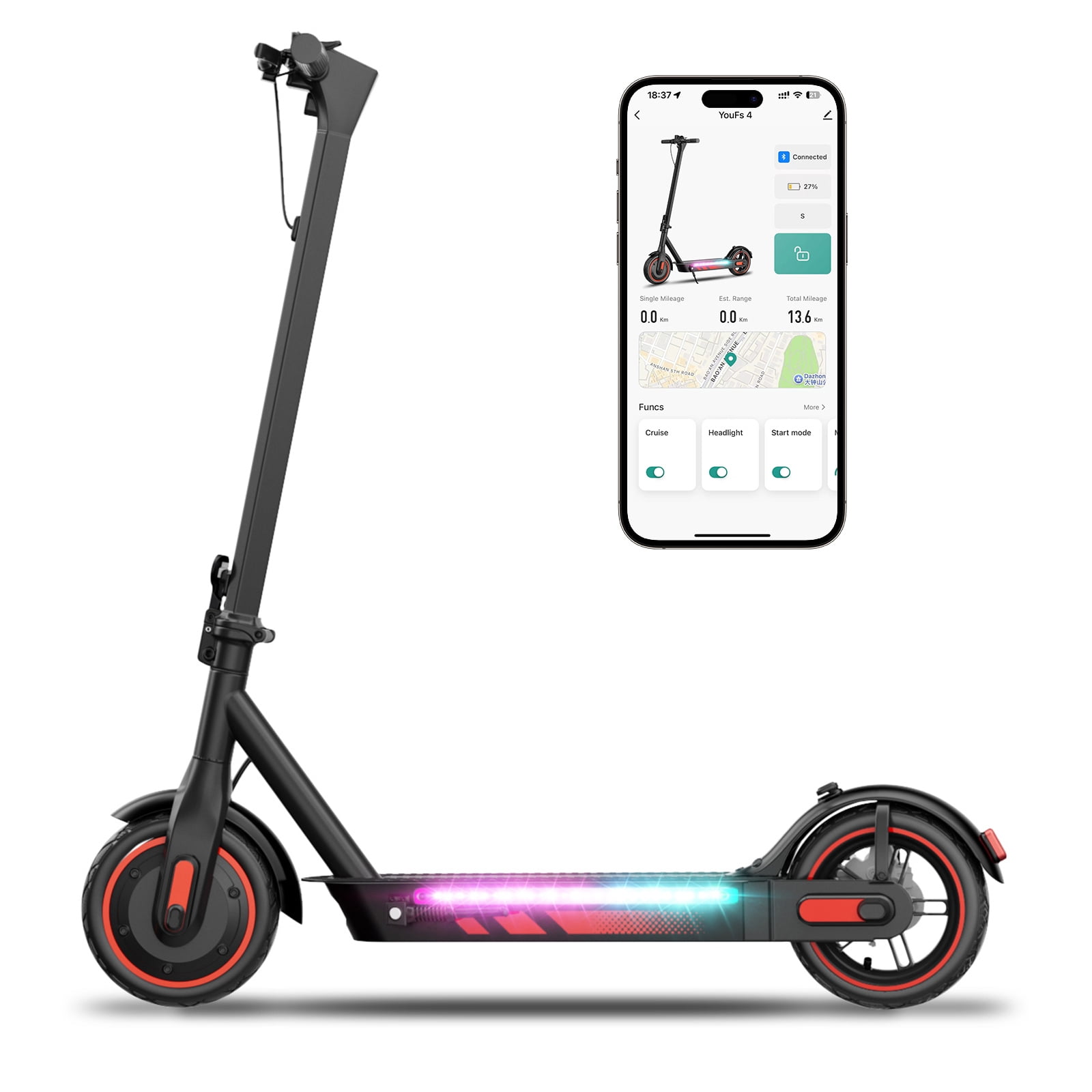 HiQiS Electric Scooter for Adults, 600W Motor, 10"Air Tires, up to 25 MPH and 22-30 Miles Range, Lightweight Folding Electric Scooter for Commuter Red