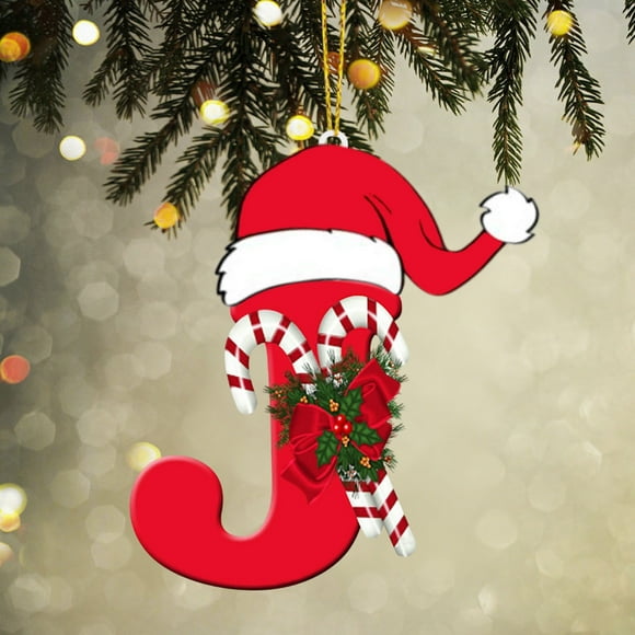 Colgante de árbol de Navidad de acrílico 2D con letras | Juego de 26 adornos con iniciales del alfabeto para decoración navideña