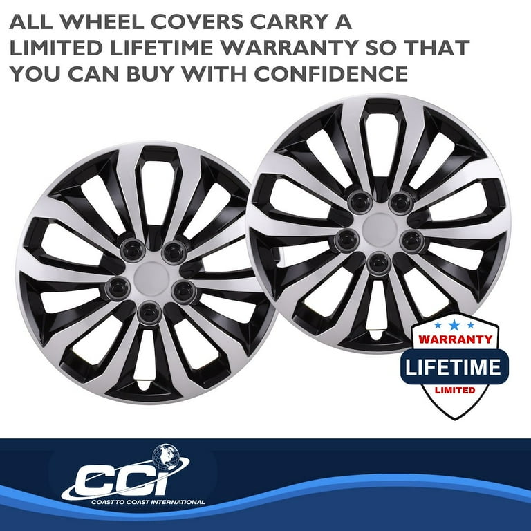 Coast 2 Coast 14 in. 10 Spoke Car Rim Wheel Cover, Silver & Black