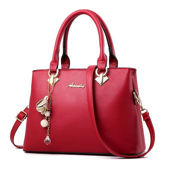 (Claret)Women's Leather Bags Work Bag Satchel Top Handle Bag PU Leather Zipper Solid Color Shopping Daily Wine Pink Royal Blue Red