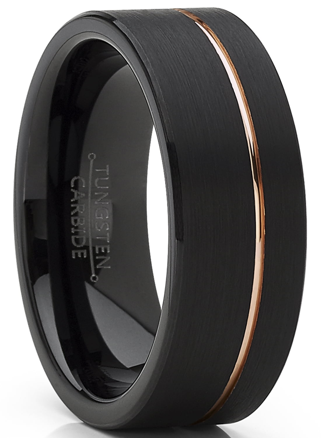 8mm Comfort Fit Men's Black Hammered Grooved Tungsten Carbide Wedding Band Ring