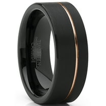 Metal Masters Mens Black Tungsten Carbide Ring Wedding Band Rose Goldtone Groove 8mm