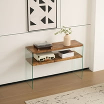 CQSXDA MDF Console Table With Walnut Tempered Glass Top, Large Entry Side Table For Living Room Storage