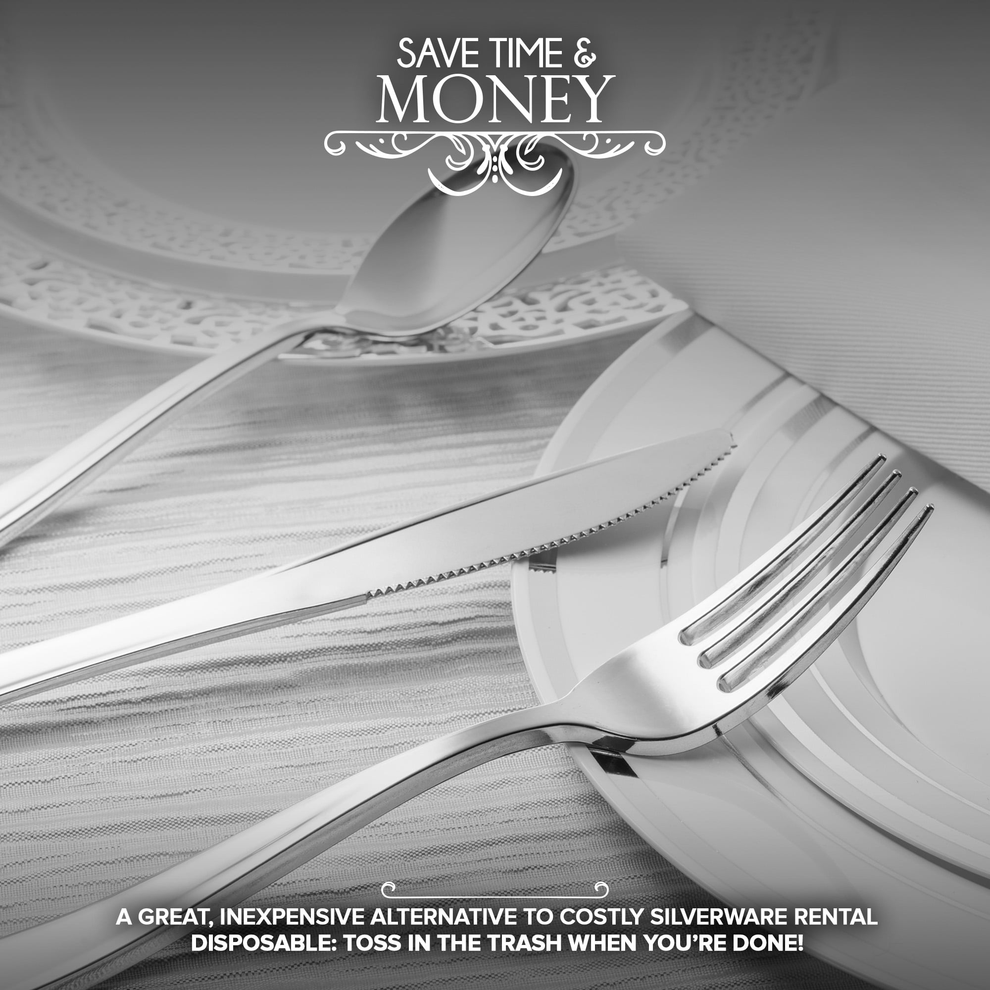 JOLLY CHEF 700-Piece Disposable Dinnerware Set - 200 Plates, 300 Silverware, 100 Cups, 100 Towels