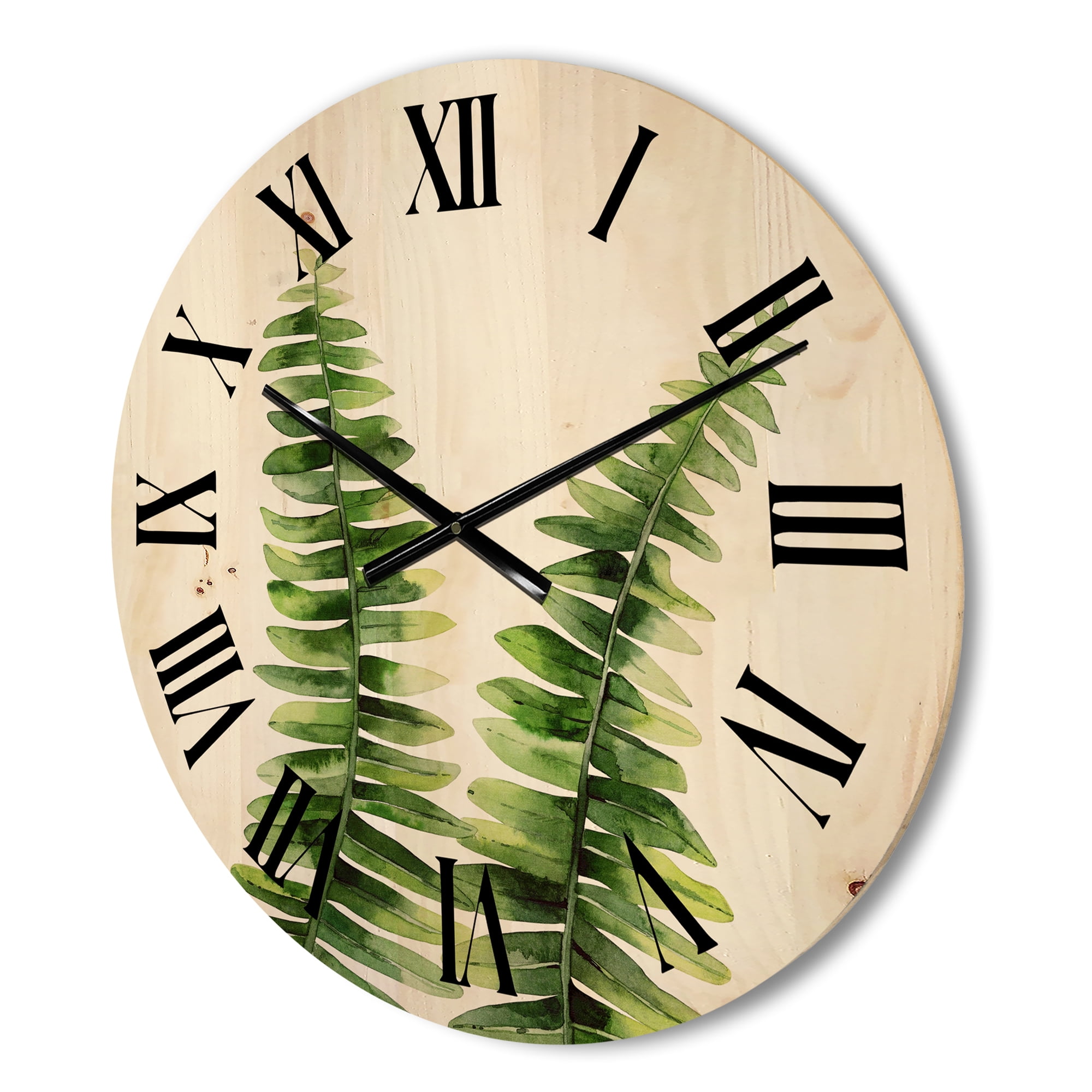 Designart 'Fern Plant Leaves Detail V' Tropical Wood Wall Clock