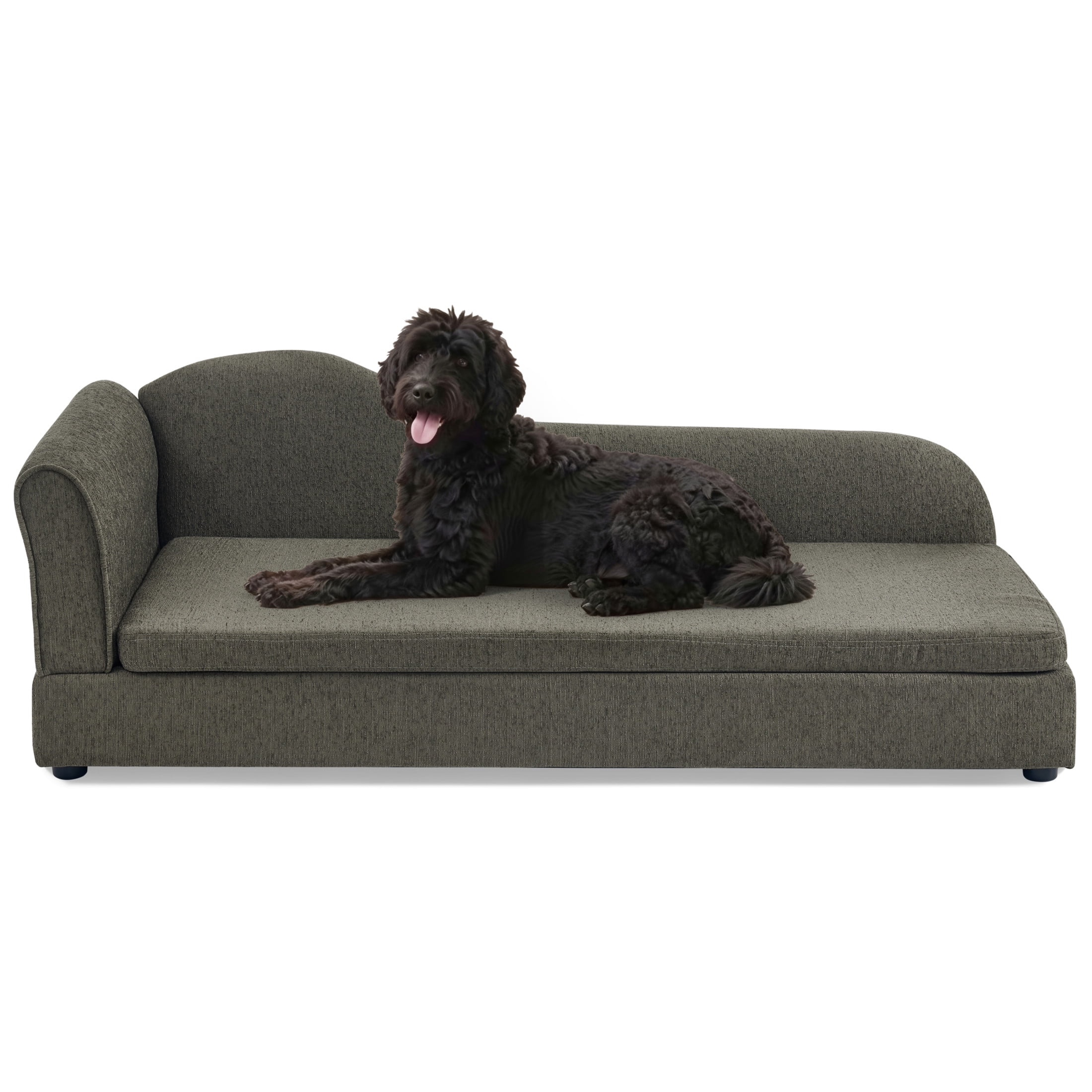 Noble House 55" Linen Upholstered Oversized Pet Sofa, Irregular Wave Backrest Dog Bed with Single Armrest, Dark Gray