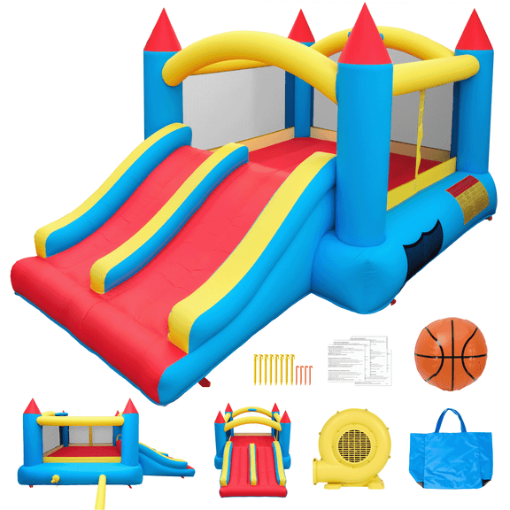 Entil Inflatable Bounce House with Dual Slides & Blower, 13.4x9x6FT, Outdoor/Indoor for Kids Gift, FCC & CPC Certified, Blue & Red