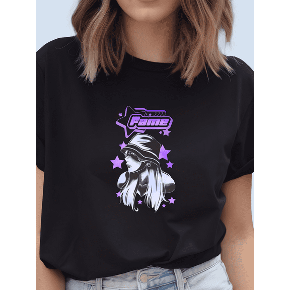 Y2K Girl Women's Short Sleeve Graphic T-Shirt 1 Pcs Tee 100% Heavy Cotton - Comfortable Crew Neck, Soft Tees Casual Tops