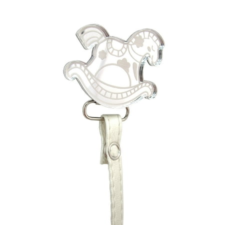 Mirror Rocking Horse Pacifier Clip with Faux Leather strap