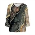 thumbnail image 5 of Jsaierl 3/4 Length Sleeve Womens Silk Satin Tops Casual V Neck Shirts Cute Print Ladies Blouses Classic Elegant Tunic Top S-5XL, 5 of 5
