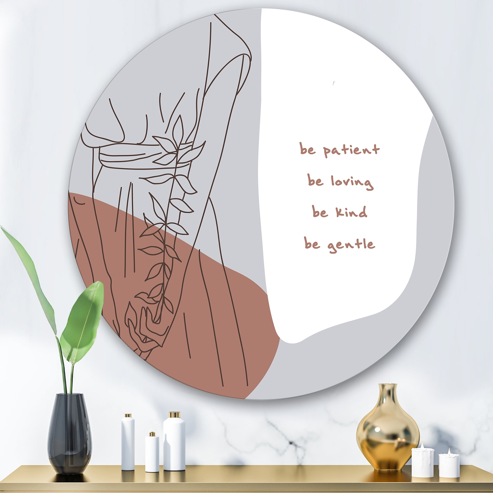 Designart 'Be Patient Be Kind Be Loving Be Patient One Line Leave' Modern Circle Metal Wall Art 36x36 - Disc of 36