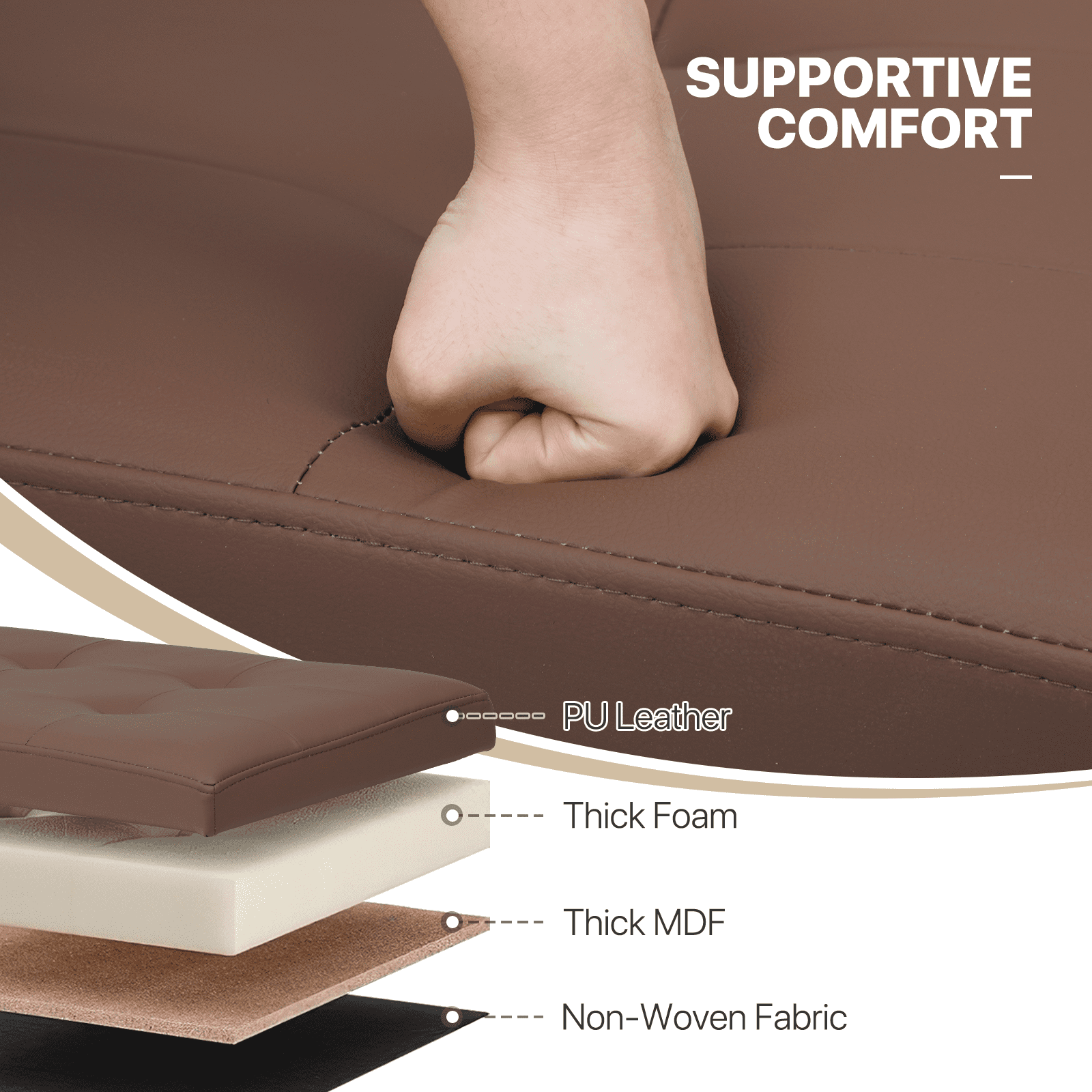 MoNiBloom 15" Cube Collapsible Ottoman with Storage, PU Leather Storage Ottoman Footrest, for Living Room Bedroom Entryway, Brown