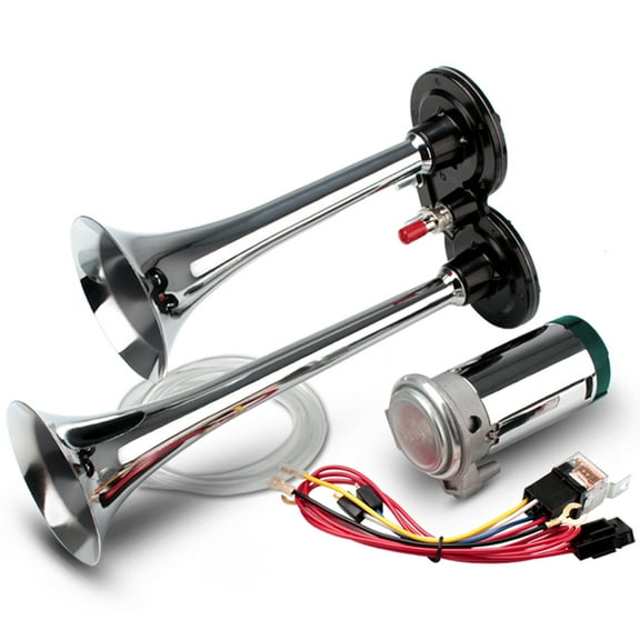 FARBIN Car Horn 24V 150db Super Loud Air Horn Kit，Chrome Zinc Dual Trumpet,Train Horn with Compressor and Wire Harness ,for Any Vehicles Lorrys Trains Boats Cars Vans